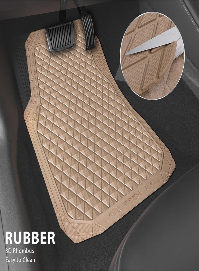 CAR PASS Beige Rubber Car Mats, All-Weather Floor Mats Full Set Durable Anti-Slip 3D Rhombus Waterproof Automotive Pad Trim to Fit Liner Universal Fit for Sedan SUV Truck Van, 4 Pcs All Beige Rubber - Image 2