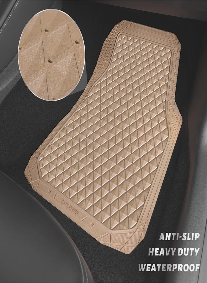 CAR PASS Beige Rubber Car Mats, All-Weather Floor Mats Full Set Durable Anti-Slip 3D Rhombus Waterproof Automotive Pad Trim to Fit Liner Universal Fit for Sedan SUV Truck Van, 4 Pcs All Beige Rubber - Image 3