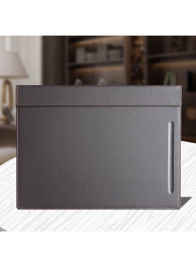 Front Desk Leather Writing Board Top Desk Mat Conference Clip Business Office Desk Mat Meeting Room Special Leather Magnet Pad-Pattern:Coffee A3 Tablet With Pen Slot  - Image 3