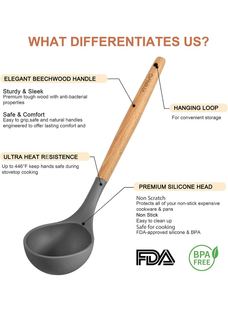 12-Piece Silicone Serving Utensil Set with Wooden Handles and Holder - Image 5