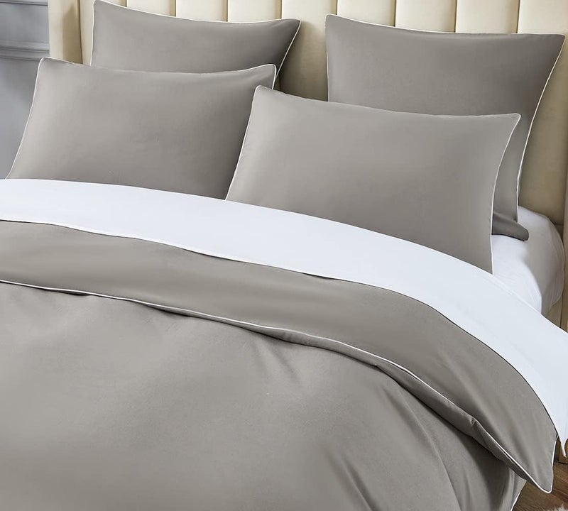 DAUAOTO Duvet Cover King Set, Gray Microfiber Bedding with Contrasted White Piping, 1 104"X90" Duvet Cover + 2 20"X36" Shams - Image 4