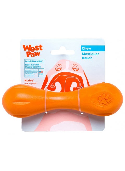 WEST PAW Zogoflex Hurley Dog Bone Chew Toy Floatable Pet Toys for Aggressive Chewers, Catch, Fetch Bright-Colored Bones for Dogs Recyclable, Dishwasher-Safe, Non-Toxic, Small, Tangerine