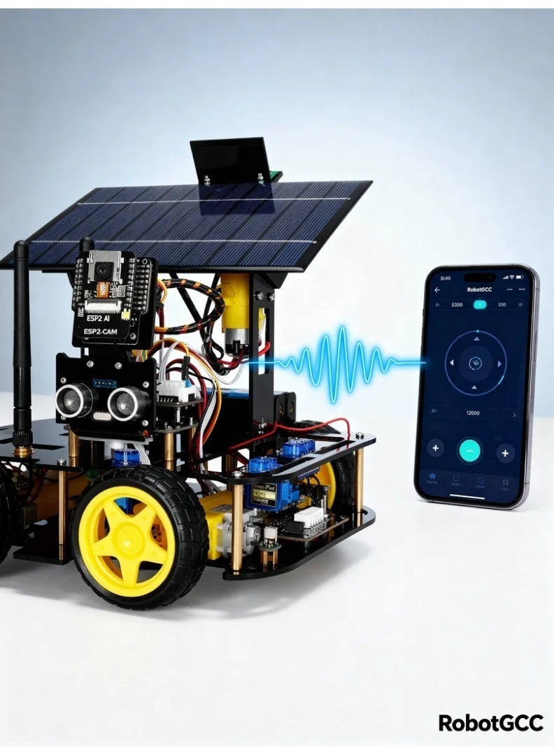 ال لايف مجموعة سيارة روبوت ذكية تعمل بالطاقة الشمسية ESP32 AI Vision مزودة بكاميرا عالية الدقة تعمل بتقنية WiFi، وميزة التعرف على الوجوه والأشياء، وطاقة شمسية وبطارية مزدوجة، وتتبع خطوط الأشعة تحت الحمراء، وتجنب الموجات فوق الصوتية، ووحدة إمالة وتحريك، ومجموعة برمجة STEM من Arduino/MicroPython - Image 4