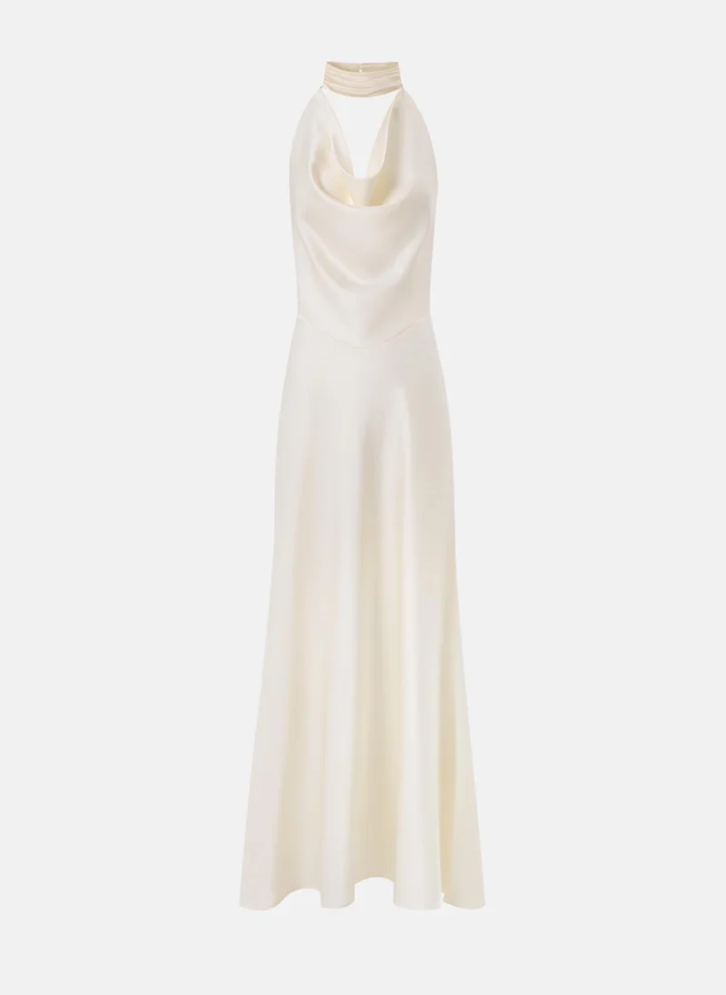 Lichi Satin maxi dress with pearl decor on the back