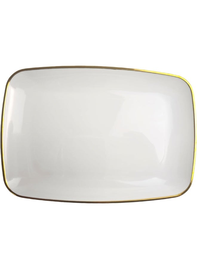 Servewell EXCELL DESIGNER RECT PLATTER MED 10' WHITE+GOLD RECT PLATTER - Image 1
