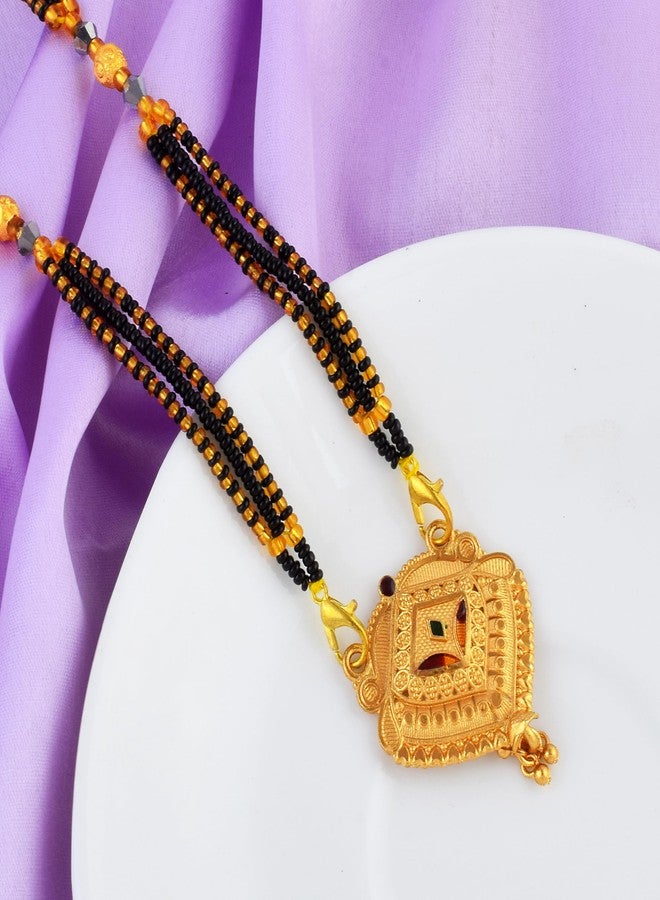 morir Elegant Gold Plated Square Pendant Mangalsutra with Black Beads Chain for Women - Image 4