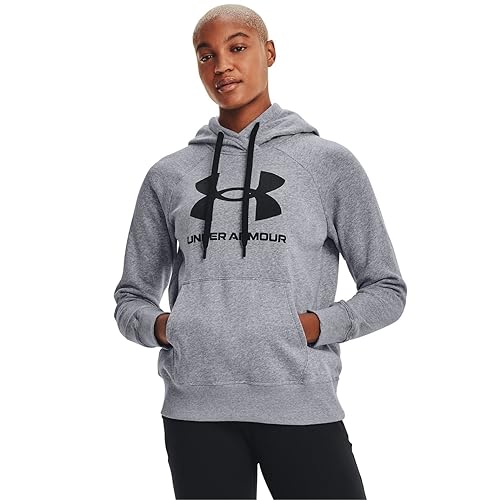 Under Armour Womens Rival Fleece Logo Hoodie , Steel Medium Heather (035)/Black , X-Large - Image 3