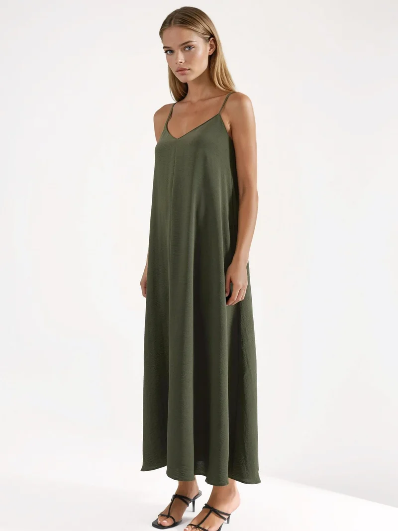 HICCUP Khaki Green A-Form Maxi Dress for Women | Best Price UAE