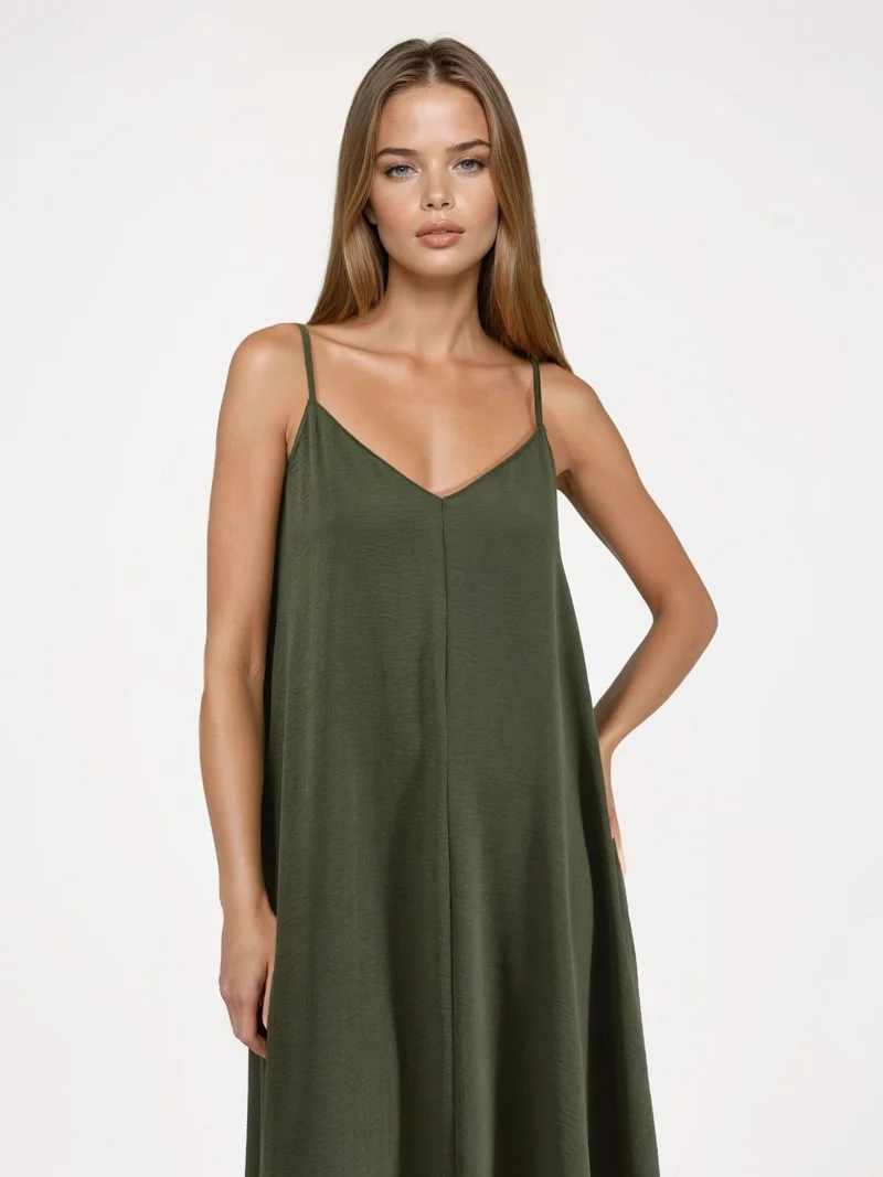 HICCUP Khaki Green A-Form Maxi Dress for Women | Best Price UAE