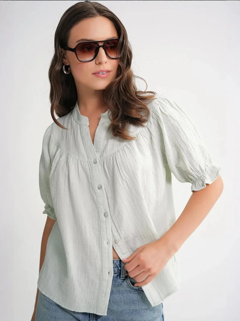 MixRay Mixray Linen Blend Short Sleeve Buttoned Shirt