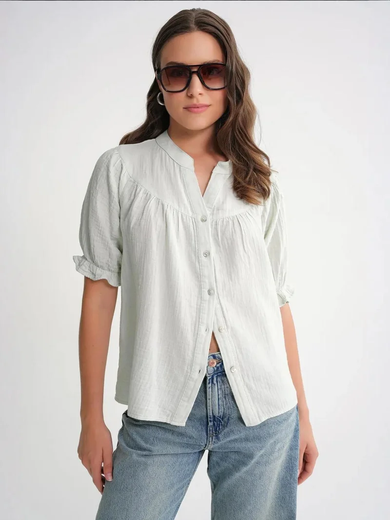 Mixray Linen Blend Short Sleeve Buttoned Shirt