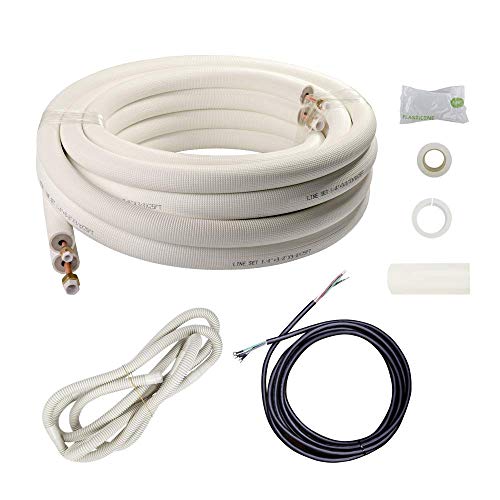 Wostore 25 Ft. Line Set 1/4&3/8 Inch 3/8" PE for Mini Split Air Conditioner Copper Pipes Insulated Coil HVAC with Fittings - Image 1
