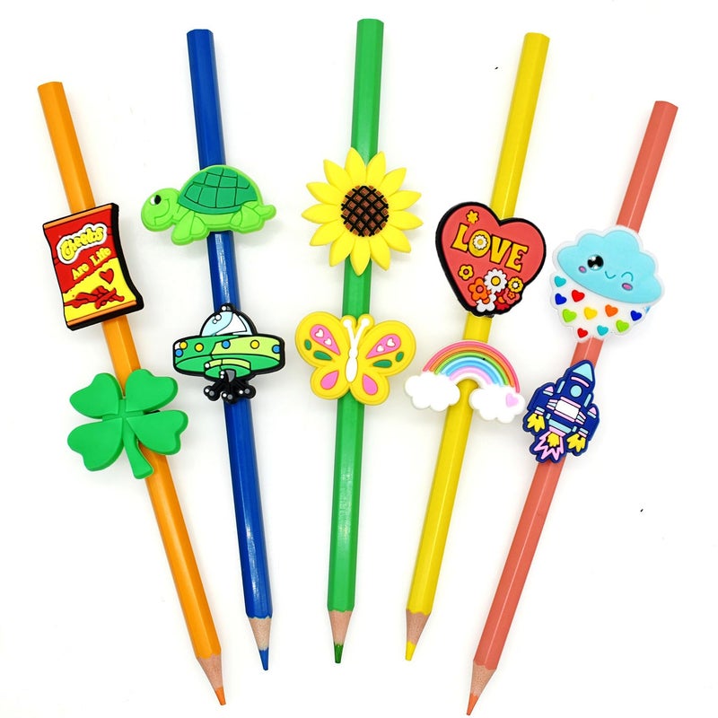 YEALQUE YEALQU 100PCS Random Different Pencil Topper Decoations Cute PVC Pencil Toppes Lovely Black Clip for Pupil/Junior Students Gifts Awards - Image 2