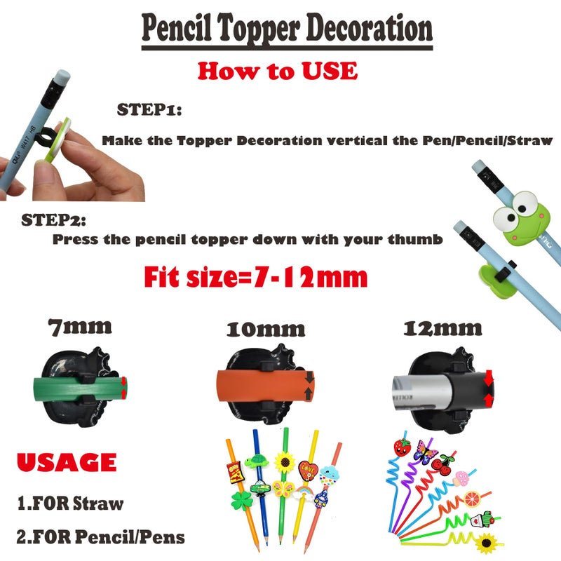 YEALQUE YEALQU 100PCS Random Different Pencil Topper Decoations Cute PVC Pencil Toppes Lovely Black Clip for Pupil/Junior Students Gifts Awards - Image 5