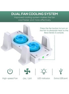 KASTWAVE Cooling Fan Mount For Xbox Series S Consoles, Dual High-Speed Cooling Fans and Dock Attachment, Two Mounting Options For Fans, Three Adjustable Speeds and Two Additional USB Ports  - Image 3