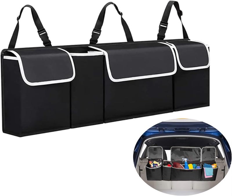 NOAEOU Car Trunk Organizer and Storage - Waterproof Backseat Hanging Organizer with 4 Pockets (Black) - Image 1