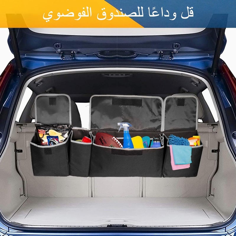 NOAEOU Car Trunk Organizer and Storage - Waterproof Backseat Hanging Organizer with 4 Pockets (Black) - Image 4