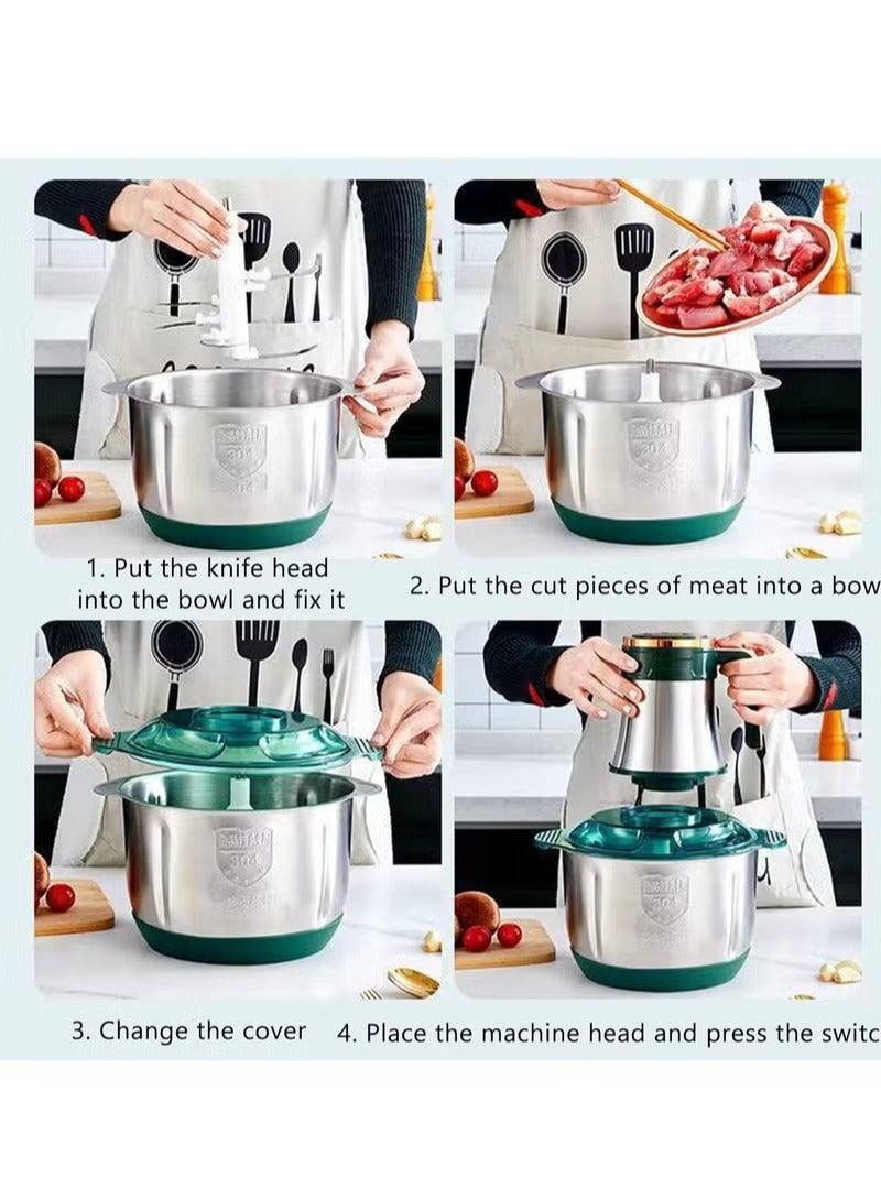 Gonice Food Chopper Electric Meat Grinder 500w Food Grinder with 6-layer Blade 4l Stainless Steel Bowl Fast & Slow 5 Speeds 4L  - Image 5