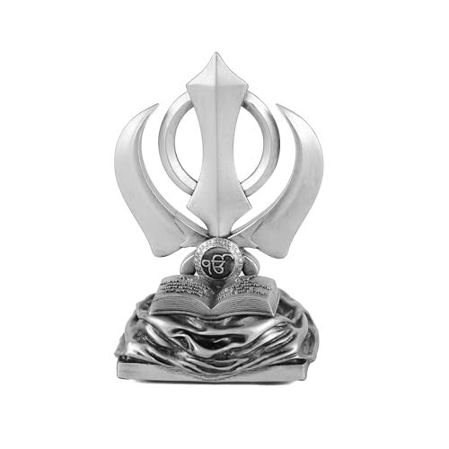 Artarium Khanda Sahib Idol Sikh Religious Symbol for Car Dashboard Idol for Pooja Office Table Showpiece Gifts Items (Khanda Sahib Silver 4 Inch) - Image 1
