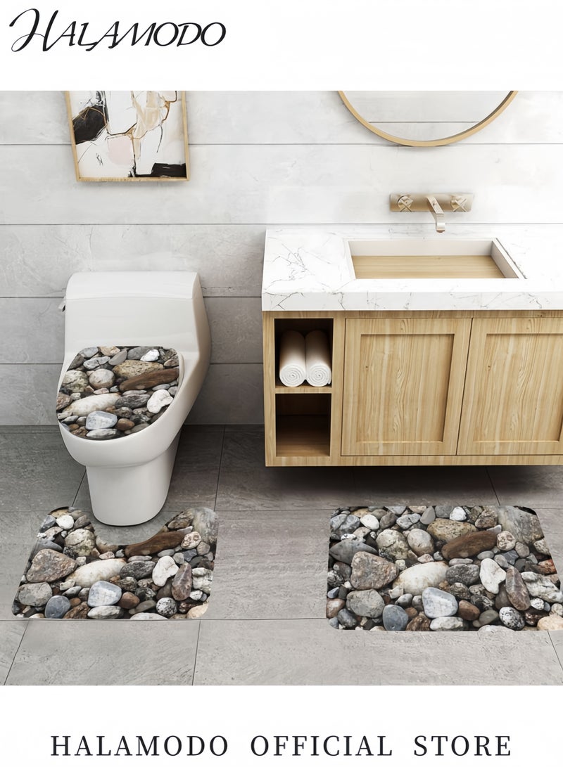 هالامودو طقم سجادة حمام مطبوعة (3 قطع) رمادي/بني - Image 2