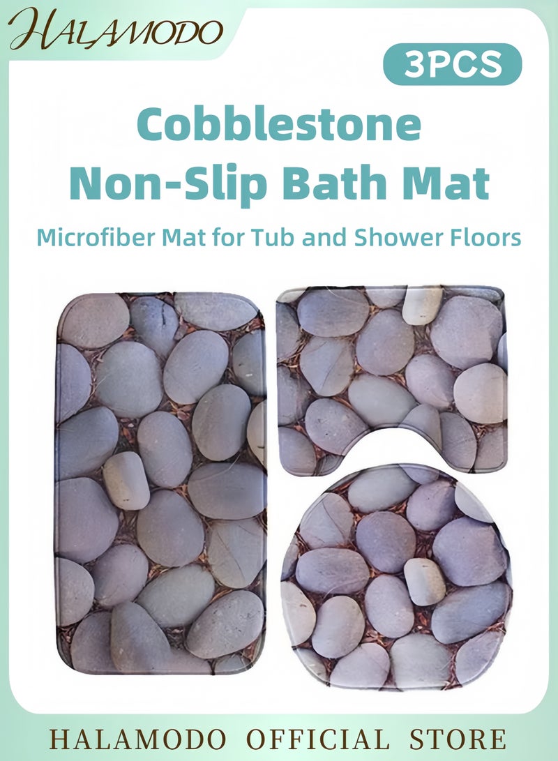 هالامودو طقم سجادة حمام مطبوعة (3 قطع) رمادي/بني - Image 1