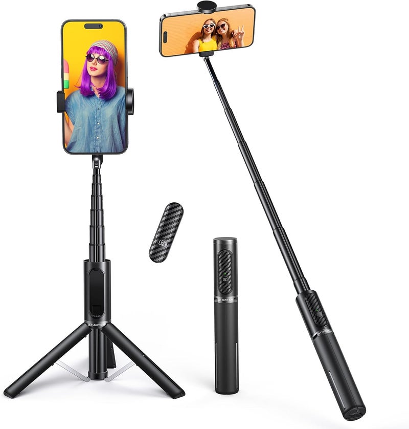 ATUMTEK Selfie Stick Tripod, 3-in-1 Extendable Aluminum Phone Tripod with Detachable Bluetooth Remote, Compatible with iPhone 17/16/15/14/13/12/11/11 Pro/XS Max/XR and Samsung Smartphones, Black - Image 1