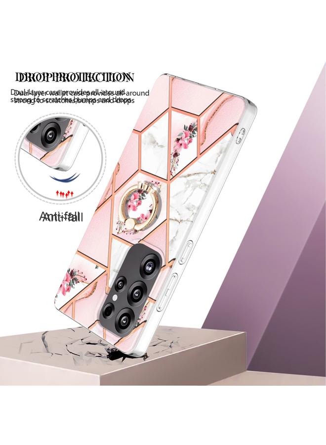 S-TOP Case For Samsung Galaxy S25 Ultra 5G Electroplating Splicing Marble Flower Pattern TPU Shockproof Case with Rhinestone Ring Holder - Image 2