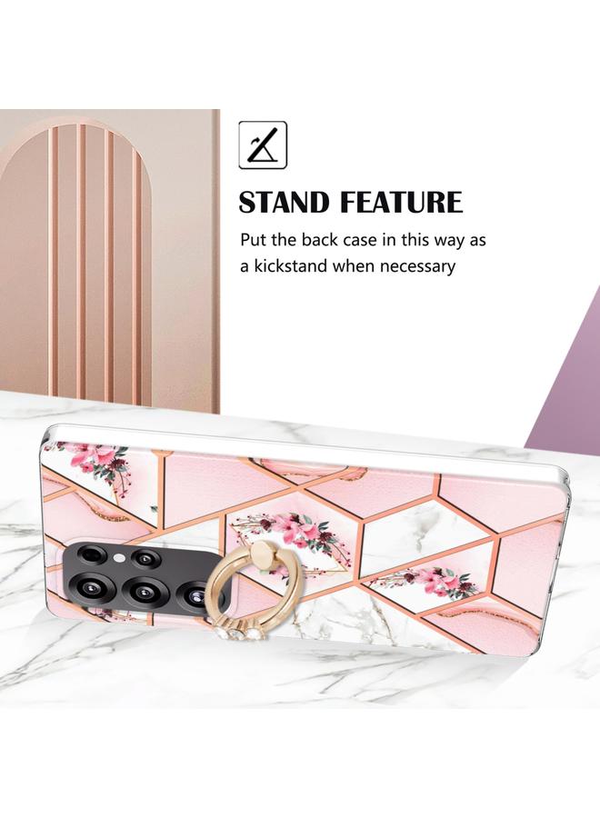 S-TOP Case For Samsung Galaxy S25 Ultra 5G Electroplating Splicing Marble Flower Pattern TPU Shockproof Case with Rhinestone Ring Holder - Image 3