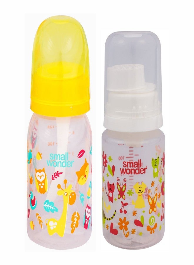 Small Wonder Baby Feeding Bottle Slim Neck Admire & Pure 125 ml Pack of 2, Ballon & Animal Print, with Anti Colic Nipple, New Born/Infants/Toddler Upto 3 Years, BPA Free, Multi Colour - Image 1