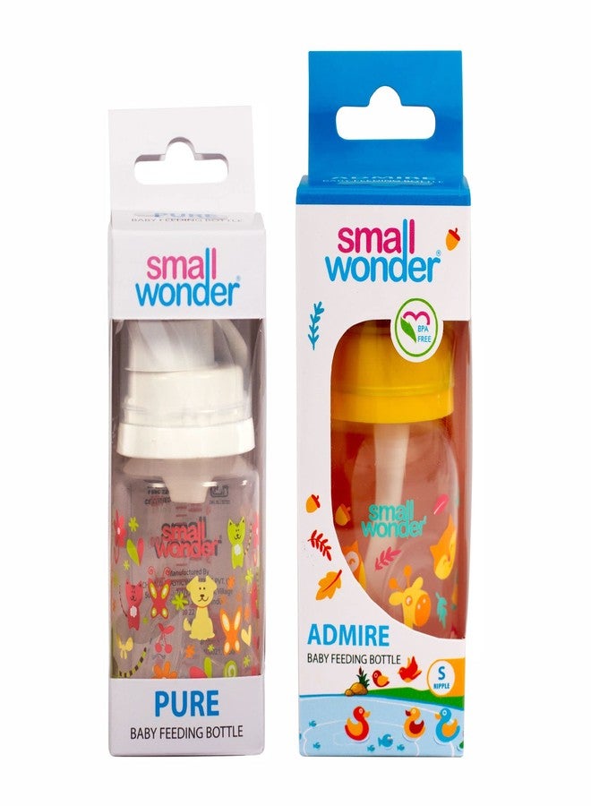 Small Wonder Baby Feeding Bottle Slim Neck Admire & Pure 125 ml Pack of 2, Ballon & Animal Print, with Anti Colic Nipple, New Born/Infants/Toddler Upto 3 Years, BPA Free, Multi Colour - Image 2
