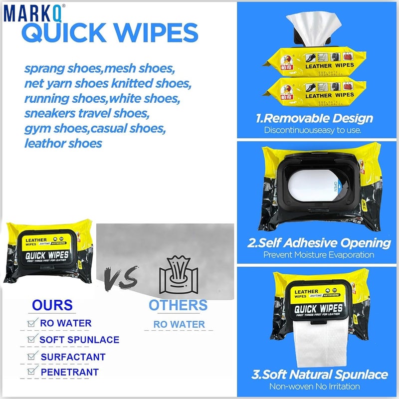 MARKQ Sneaker Cleaning Wipes | Portable Shoe Cleaner Quick Pads for Dirt & Stain Removal | Disposable Travel Shoe Cleaning Sheets – Pack of 5 - Image 4