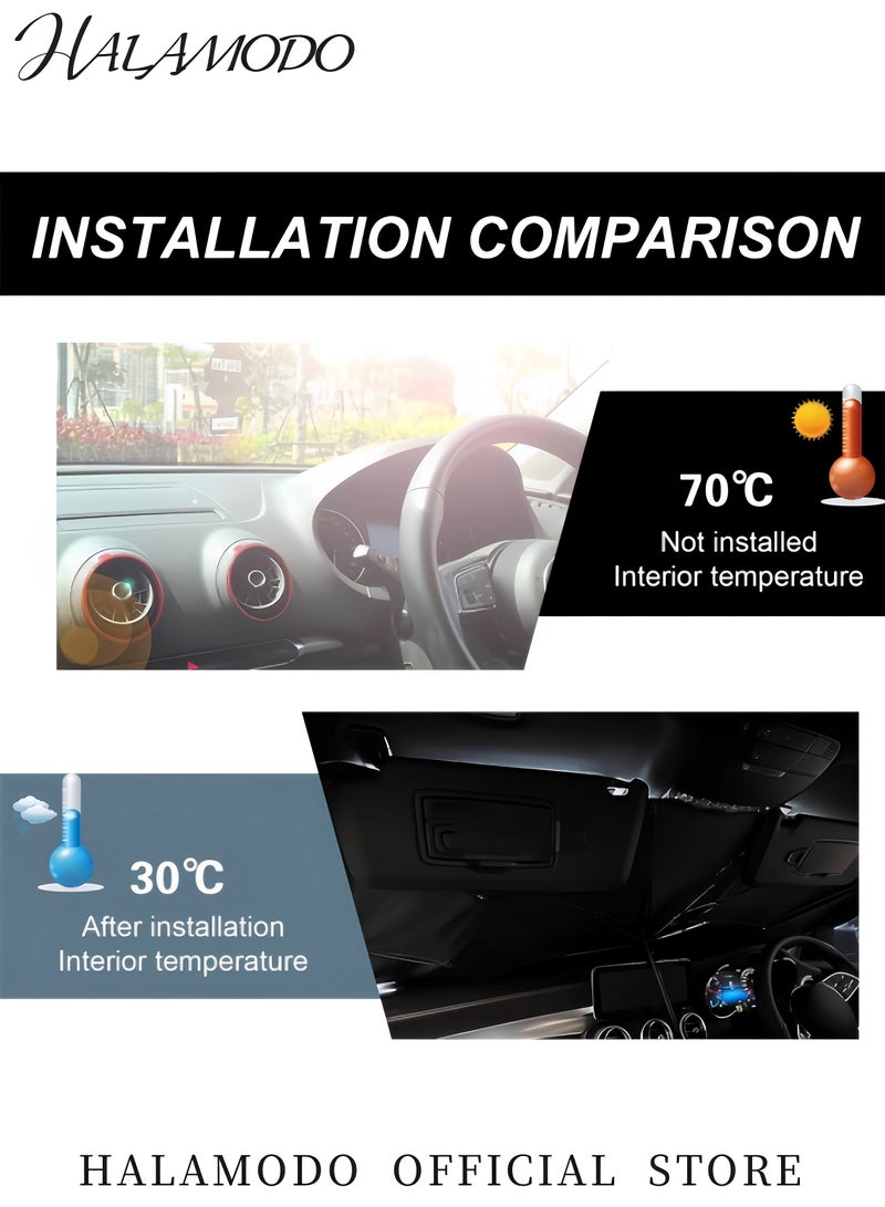 HALAMODO Car Sun Umbrella with Leather Storage Bag Front Windshield Sun Shade Umbrella Sun Protection Heat Insulation Sun Block Foldable Scalable Umbrella for Most Vehicles - Image 3