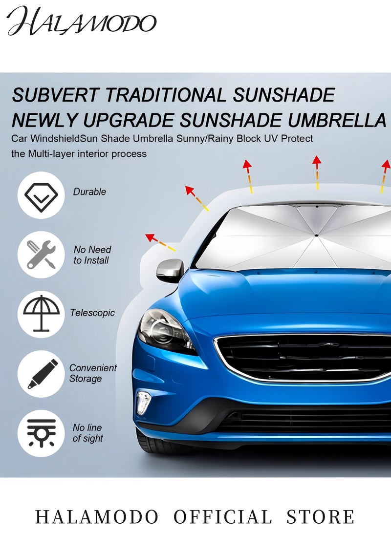HALAMODO Car Sun Umbrella with Leather Storage Bag Front Windshield Sun Shade Umbrella Sun Protection Heat Insulation Sun Block Foldable Scalable Umbrella for Most Vehicles - Image 5