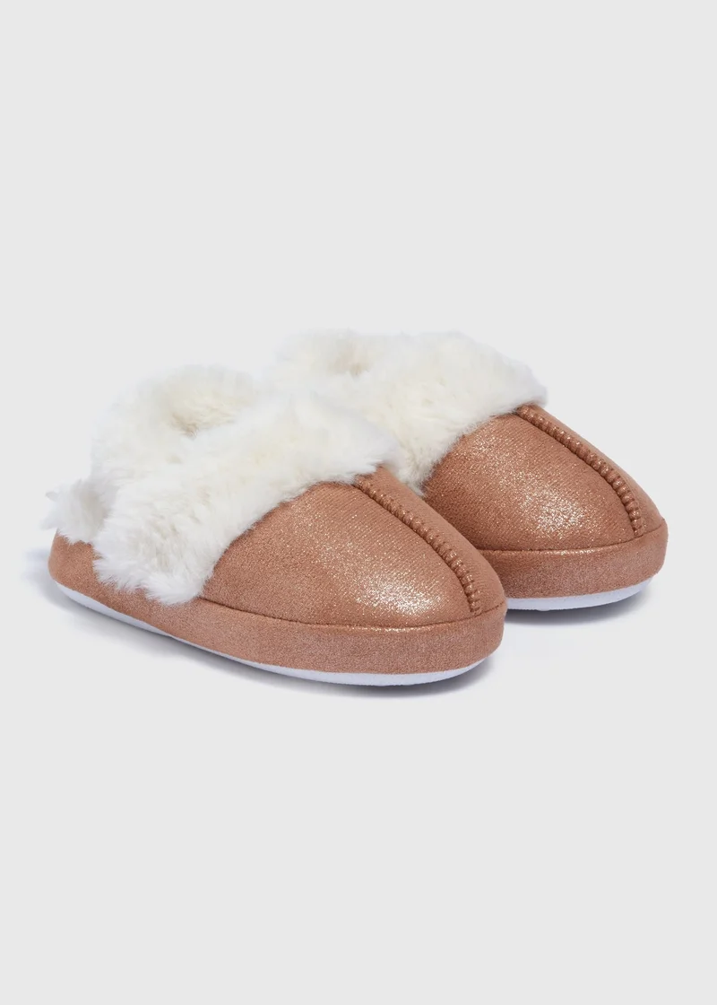 Matalan Girls Tan Mule Snug Slippers