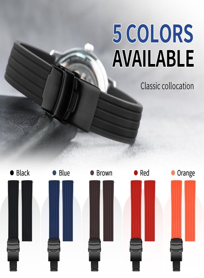 ULLCHRO Silicone Watch Strap Replacement Rubber Watch Band Waterproof Stripe Pattern - 16mm, 18mm, 20mm, 22mm, 24mm Watch Bracelet with Stainless Steel Deployment Black Buckle (22mm, Black02) - Image 3