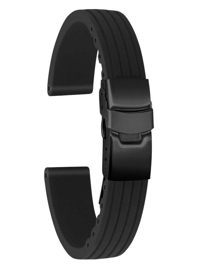ULLCHRO Silicone Watch Strap Replacement Rubber Watch Band Waterproof Stripe Pattern - 16mm, 18mm, 20mm, 22mm, 24mm Watch Bracelet with Stainless Steel Deployment Black Buckle (22mm, Black02) - Image 1