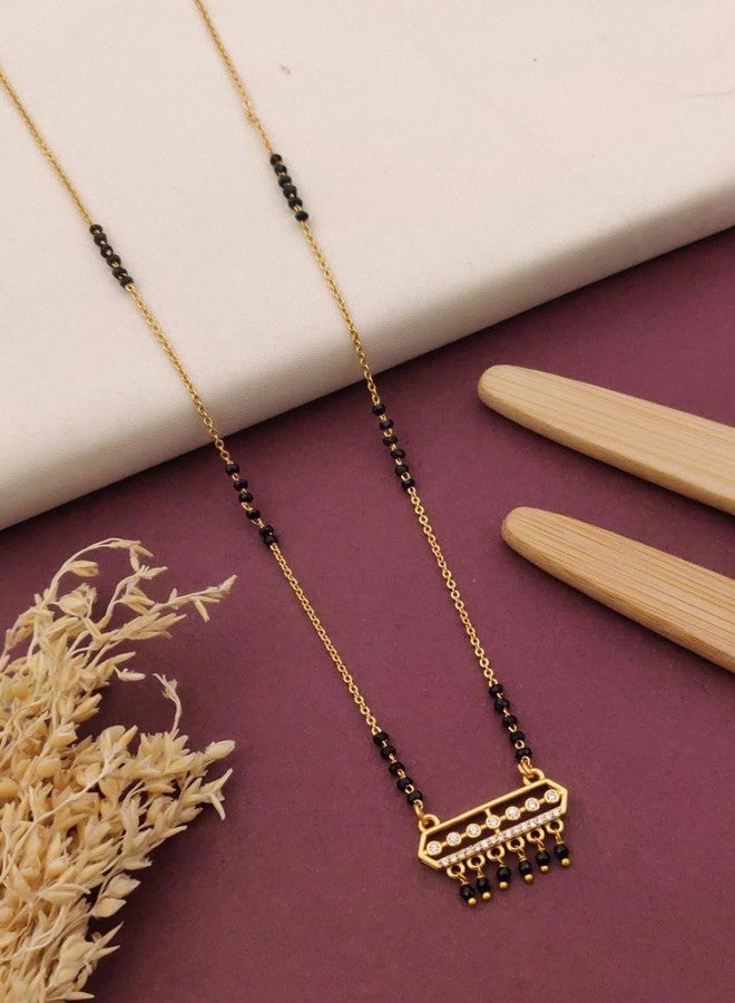 sweeply Elegant Mangalsutra with Black Beads & Round Stones | Traditional Daily, Wear Jewelry for Women, Best Birthday Gift, perfect for Anniversary, Mother's Day gift, Valentine Gift, Gift for Diwali - Image 2