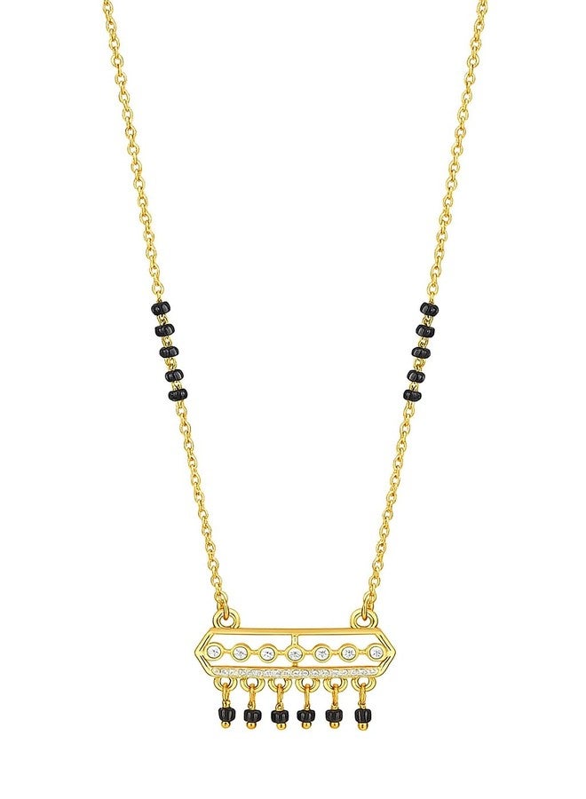 sweeply Elegant Mangalsutra with Black Beads & Round Stones | Traditional Daily, Wear Jewelry for Women, Best Birthday Gift, perfect for Anniversary, Mother's Day gift, Valentine Gift, Gift for Diwali - Image 1