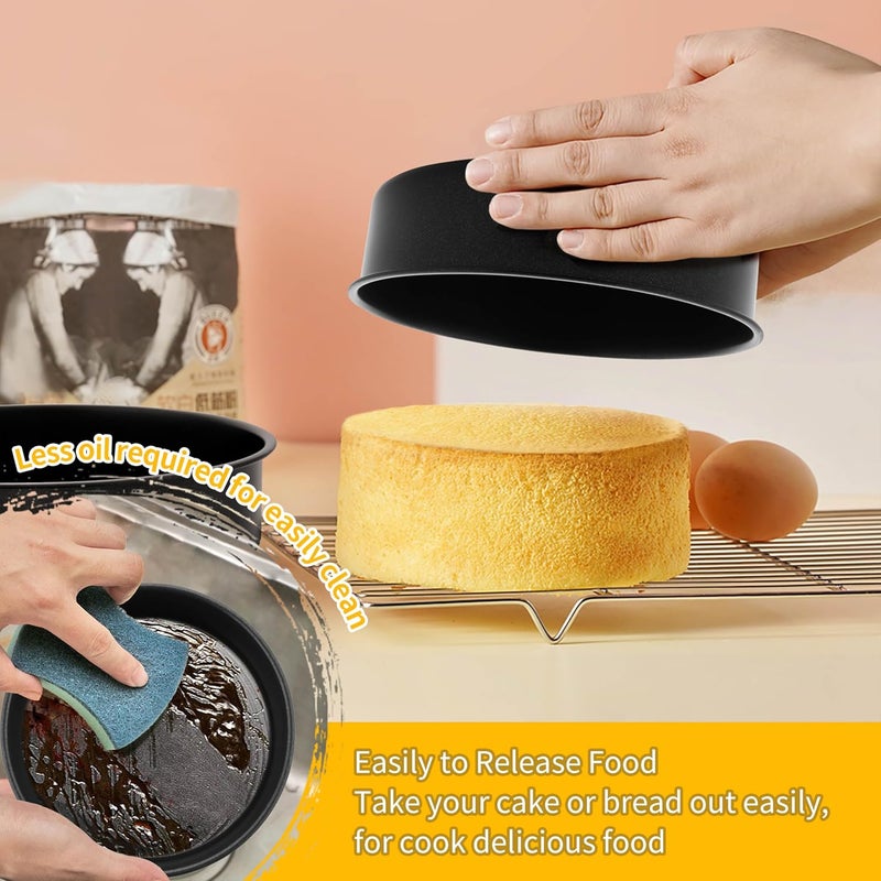 P&P CHEF Non-stick Cake Pan Set of 4, 6 Inch Round Baking Cake Pans Tins for Tier Smash Cakes, Non-Toxic & Solid, Stainless Steel Core & Leak-Proof, 4Pcs - Image 5