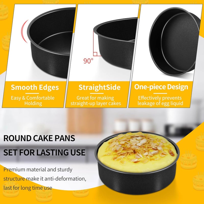 P&P CHEF Non-stick Cake Pan Set of 4, 6 Inch Round Baking Cake Pans Tins for Tier Smash Cakes, Non-Toxic & Solid, Stainless Steel Core & Leak-Proof, 4Pcs - Image 3
