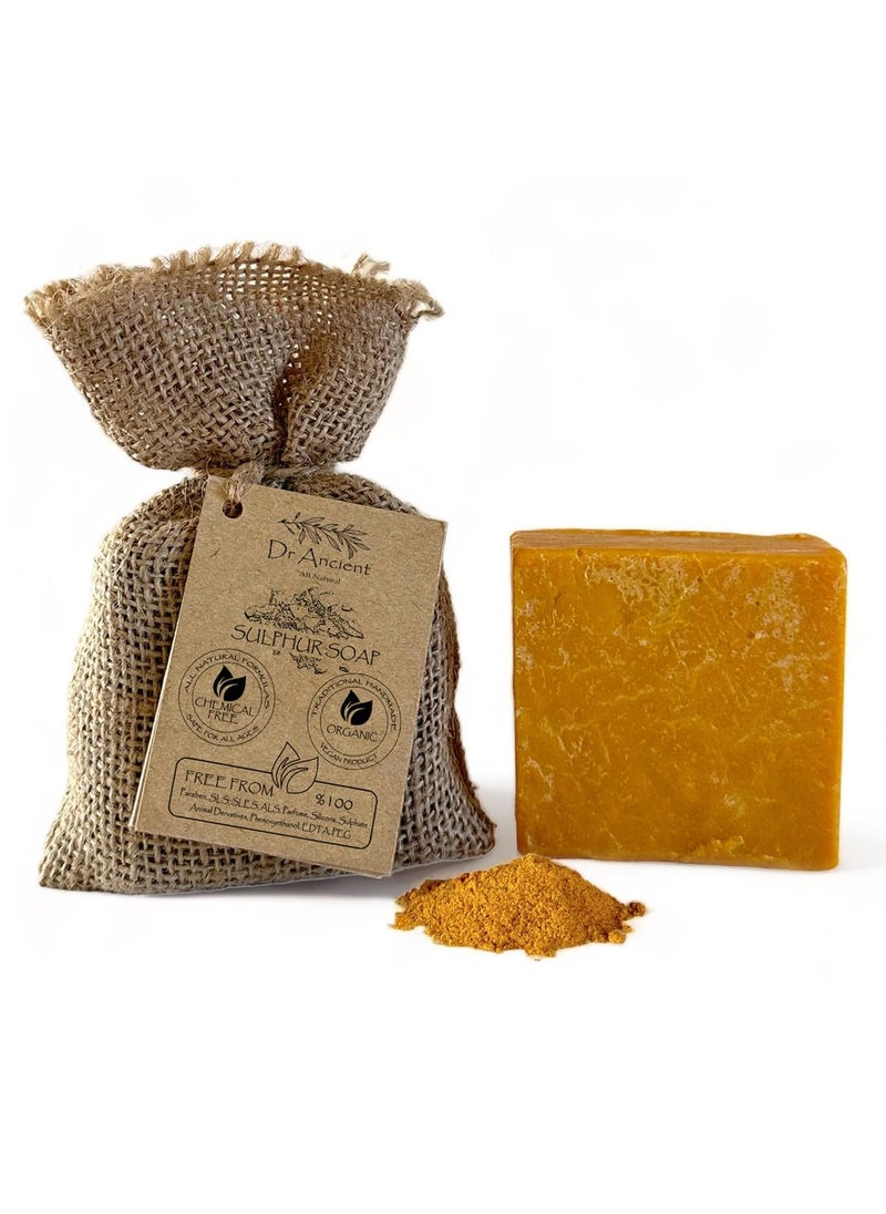 Dr.Ancient Sulphur Soap Bar Organic Natural Vegan Traditional Handmade Antique - Antibacterial, Effective For Acne - Absolutely No Chemicals! Pure Natural Soap! 