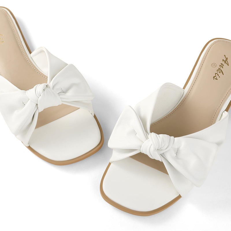 Ankis White Sandals Womens Bow Flat Sandals Dressy - Cute Summer Beach Sandals for Women 2026, Square Open Toe Comfortable Slip On Slide Sandals Bride Wedding Bridal Dress Shoes Slippers - Image 4