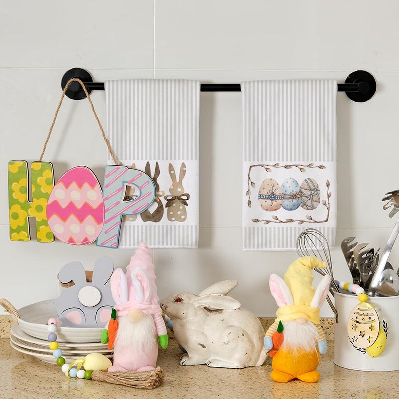 ARKENY Easter Kitchen Towels Beige Bunny Dish Cloths 18x26 Inch Ultra Absorbent Bar Drying Cloth Eggs Hand Towel for Kitchen Bathroom Party Easter Decorations Set of 2 - Image 2