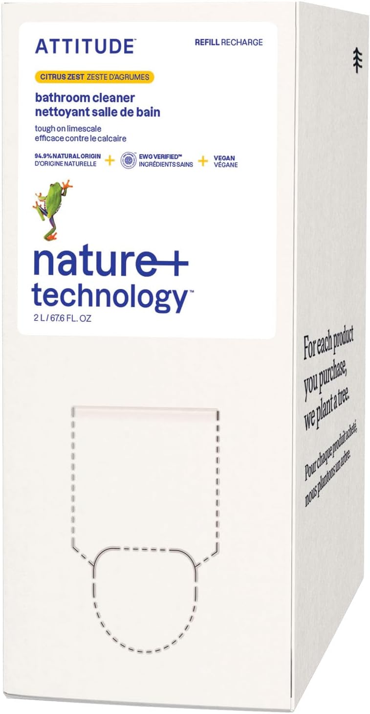 Attitude Bathroom Cleaner Refill - Citrus Zest, 67.6 Fl Oz, Non-Toxic and Vegan - Image 1