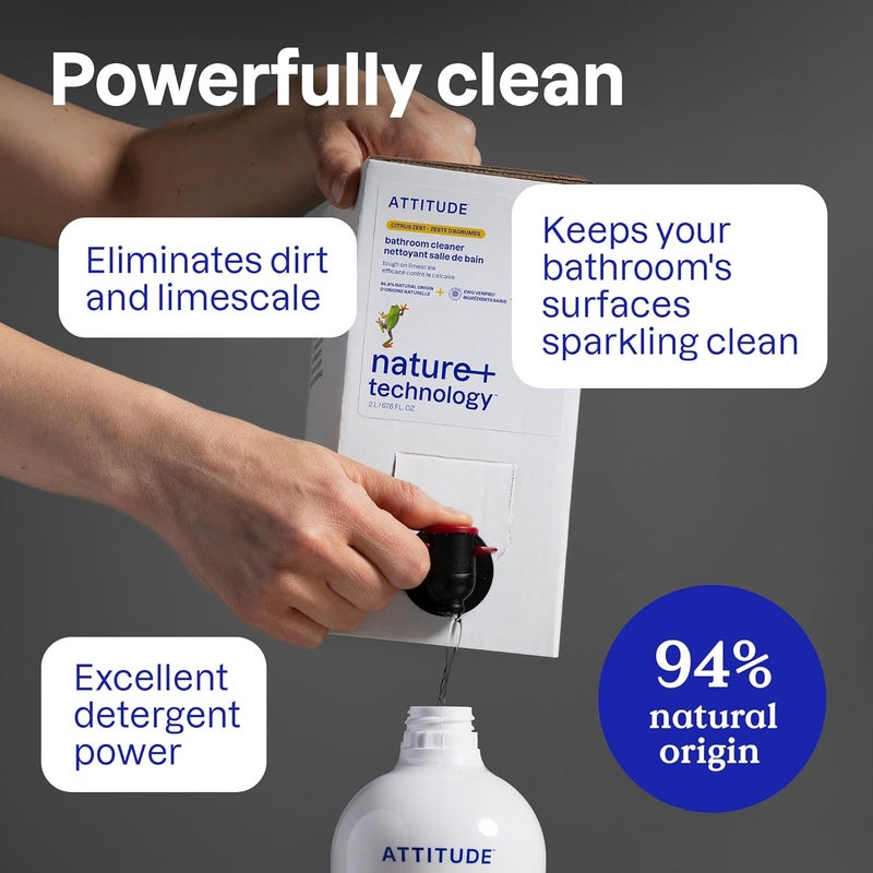 Attitude Bathroom Cleaner Refill - Citrus Zest, 67.6 Fl Oz, Non-Toxic and Vegan - Image 3
