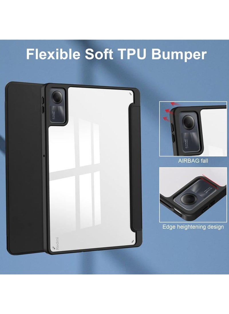 Generic Case For Redmi Pad SE 11 Inch Clear Shockproof Back Cover Built-in Pencil Holder Auto Sleep/Wake (Black)  - Image 4
