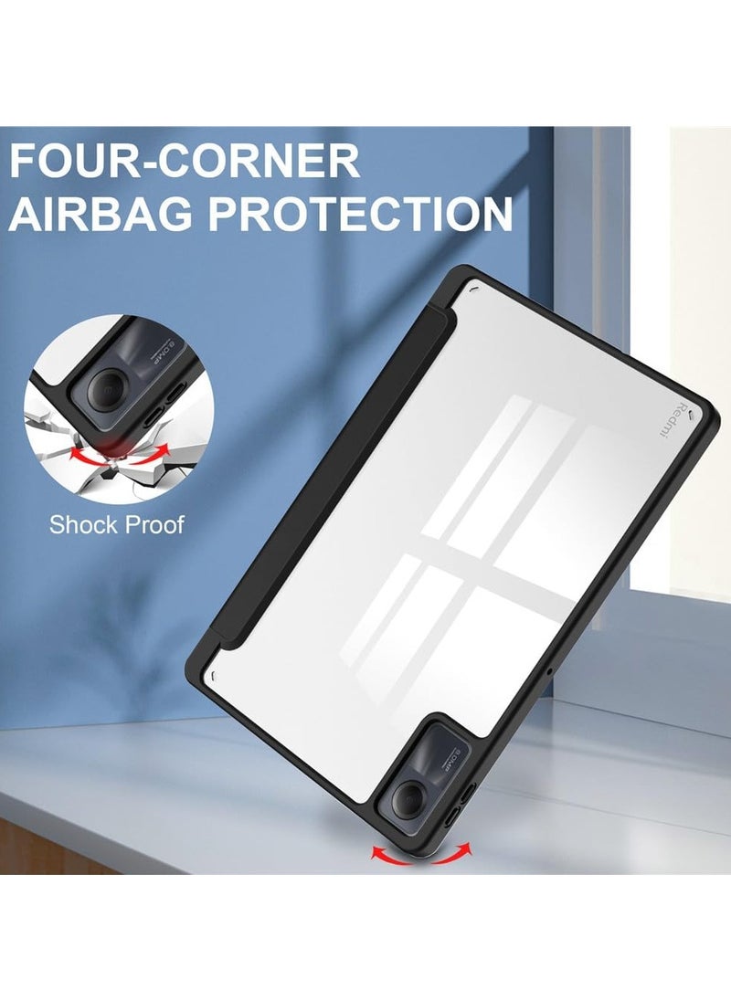 Generic Case For Redmi Pad SE 11 Inch Clear Shockproof Back Cover Built-in Pencil Holder Auto Sleep/Wake (Black)  - Image 3