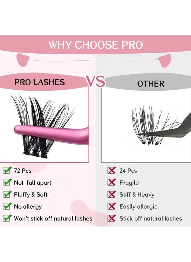 PRO LASHBEAUTY Cluster Lashes 72 Pcs Lash Clusters DIY Eyelash Extension Individual Cluster Eyelashes Tender Style Self-Application Fluffy Super Thin Band Reusable Soft & Comfortable(Tender-D-8-16mix)  - Image 4