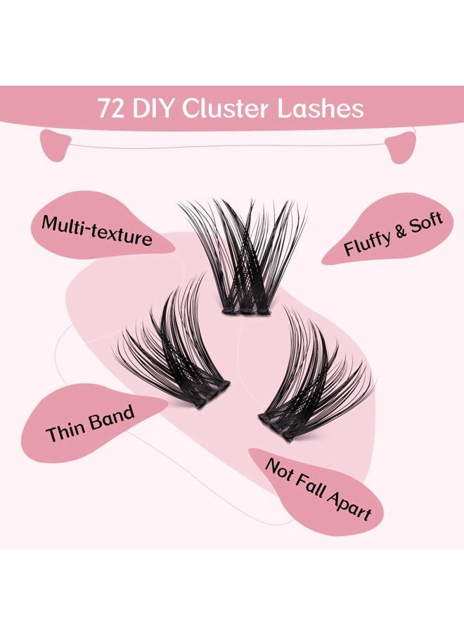PRO LASHBEAUTY Cluster Lashes 72 Pcs Lash Clusters DIY Eyelash Extension Individual Cluster Eyelashes Tender Style Self-Application Fluffy Super Thin Band Reusable Soft & Comfortable(Tender-D-8-16mix)  - Image 2