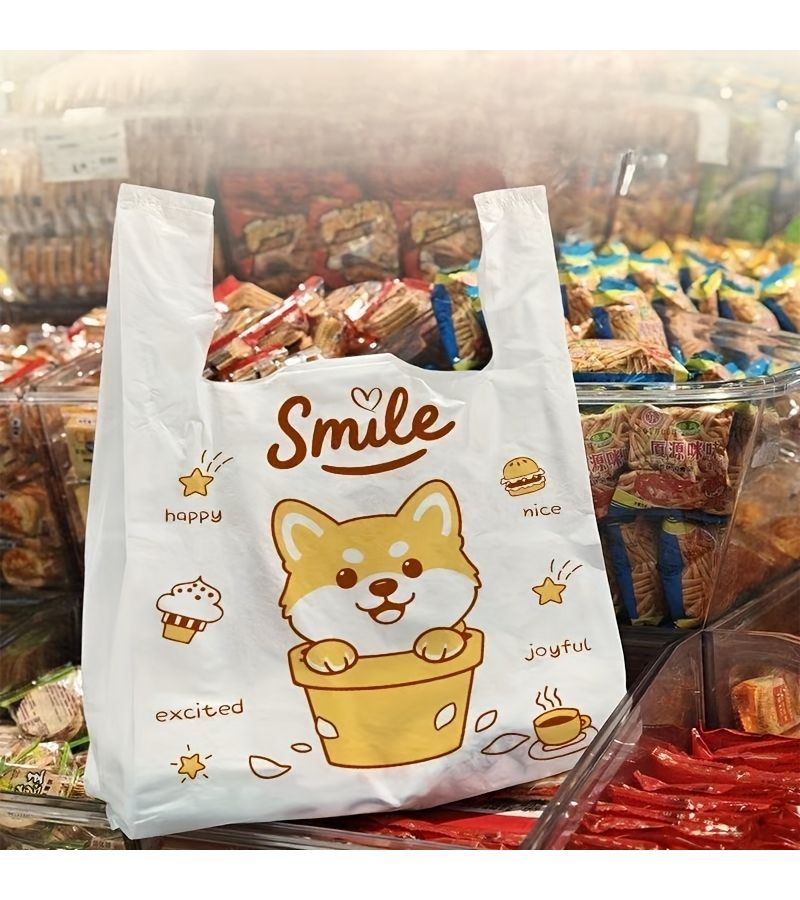 Shiba Inu Patterned Plastic Shopping Bags 50 Pcs 6.3 By 11.81 Inch Thick Durable Tote Garbage Trash Bags For Home Office Gift Boutique - Image 5